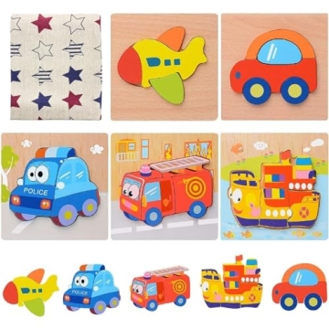 Wooden Vehicle Puzzles for Toddlers - Safe, Colorful Learning Toys for 1-3 Year Olds