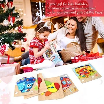 Wooden Vehicle Puzzles for Toddlers Safe Colorful Learning Toys