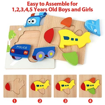 Wooden Vehicle Puzzles for Toddlers Safe Colorful Learning Toys