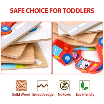 Wooden Vehicle Puzzles for Toddlers Safe Colorful Learning Toys