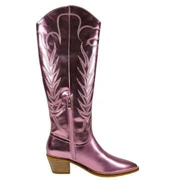 ARIDER ARiderGirl Merced Women's Knee High Embroidery Western Boots (Metallic Pink, 8.5)