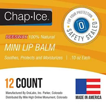 Chap-Ice® | 12-Count Mini Beeswax Peppermint Lip Balm | Lip Balm Pack Fortified with Coconut Oil for Dry, Cracked Lips | Made in USA | 12-Count Mini Lip Balm with Peppermint Flavor (0.10oz/3g Each)