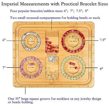 Svartur Small Bamboo Wood Beading Board for Bracelet Making 6"/ 7"/ 7.5"/ 8", Imperial Measurements Marked Bracelet Sizer Board for Jewelry Making, Anklets & Bracelet Design Board Wooden, 9.61" X 7.8"