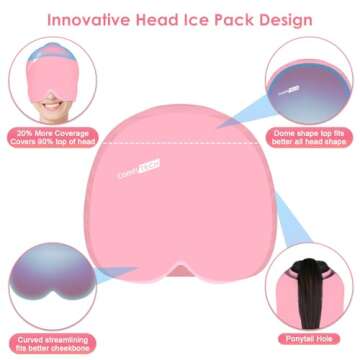 ComfiTECH Head Ice Pack Wrap Cold Cap Cooling Gel Hat, Medium, Pink