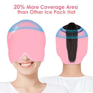 ComfiTECH Head Ice Pack Wrap Cold Cap Cooling Gel Hat, Medium, Pink