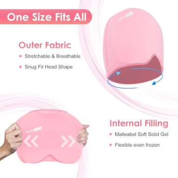 ComfiTECH Head Ice Pack Wrap Cold Cap Cooling Gel Hat, Medium, Pink
