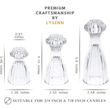 Lysenn Glass Candle Stick Holder Set of 3 for Elegance