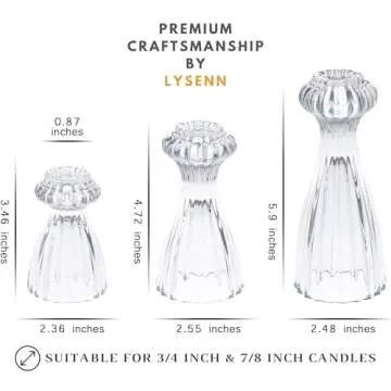 Lysenn Glass Candle Stick Holder Set of 3 for Elegance