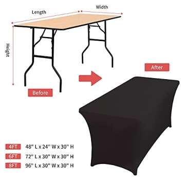 ManMengJi 4 ft Spandex Table Cover, Stretch/Fitted Tablecloth for Standard Folding Tables, Universal Rectangular Table Cloths for Wedding, Banquet, Party and Events (Black)
