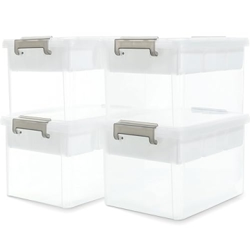 Citylife 17 QT Storage Box with Removable Tray - 4 Pack Clear Storage Containers for Crafts and Offi...