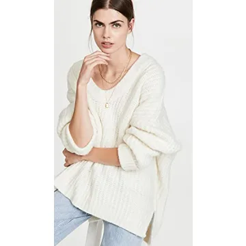 Free People Women's Blue Bell V Neck Sweater in Ivory