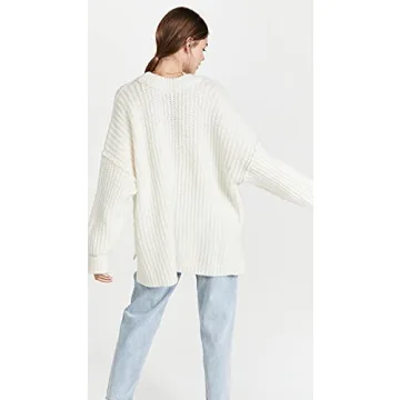 Free People Women's Blue Bell V Neck Sweater in Ivory