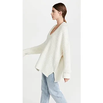 Free People Women's Blue Bell V Neck Sweater in Ivory