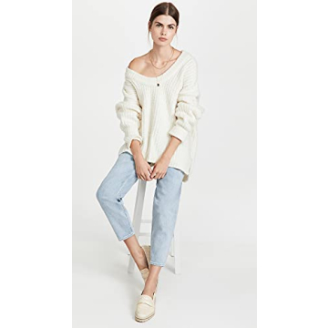 Free People Women's Blue Bell V Neck Sweater in Ivory