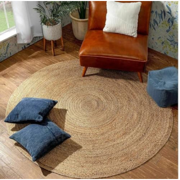 MDS Pack of 1 Handwoven Braided Jute Area Rug - 5 feet Round - Natural Reversible for Home Decor, Li...