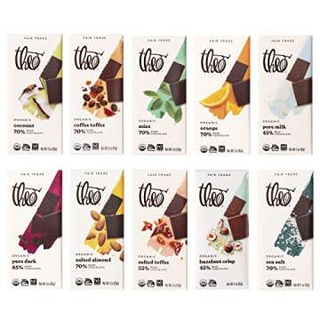 Theo Chocolate Organic Milk + Dark Chocolate Classic Sampler Variety 10 Pack | Fair Trade, Chocolate...