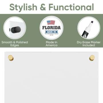 Ships Next Day, Made in USA - Acrylic Dry Erase Board | Non-Magnetic Dry Erase Board | Hanging Frameless White Board | Acrylic for Office, School and Home Walls | for Kids & Adults (Clear - 16x20)