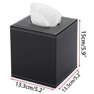 Sumnacon Square Leather Tissue Box Cover - Stylish Cube Tissue Box Holder with Magnetic Bottom, Decorative PU Tissue Box for Vanity Dresser Night Stand Table Countertop Home Office Car, Black