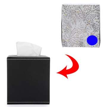 Sumnacon Square Leather Tissue Box Cover - Stylish Cube Tissue Box Holder with Magnetic Bottom, Decorative PU Tissue Box for Vanity Dresser Night Stand Table Countertop Home Office Car, Black