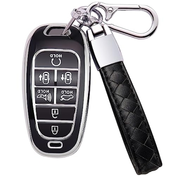 Kespevn for Hyundai Key Fob Cover 7 Button with Leather Keychain Soft TPU 360 Degree Protection Car ...