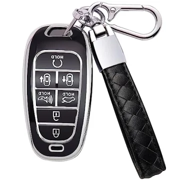 Durable Kespevn Hyundai Key Fob Cover - 7 Button, TPU with Leather Keychain, Fits Sonata, Santa Fe, ...