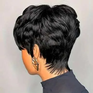 QiaQiaRing Pixie Cut Wigs For Black Women 9A Short Straight Human Hair Wigs with Bangs Short Layered Pixie Wigs for Black Women Natural Black Color Glueless Wigs Full Machine Made