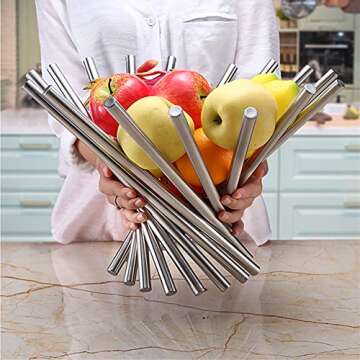 Fruit Bowl for Kitchen Counter, Large Fruit Basket Morden Fruits Holder for Table Centerpiece Decorative Fruit Bowls Stainless Steel Fruit Stand Creative Home Decor Bread Vegetable Storage Organizer