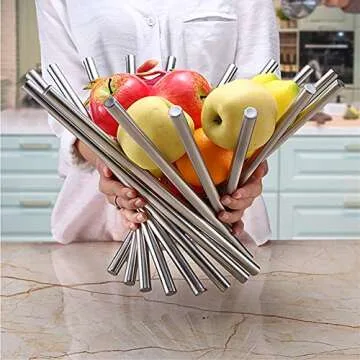 Fruit Bowl for Kitchen Counter, Large Fruit Basket Morden Fruits Holder for Table Centerpiece Decorative Fruit Bowls Stainless Steel Fruit Stand Creative Home Decor Bread Vegetable Storage Organizer