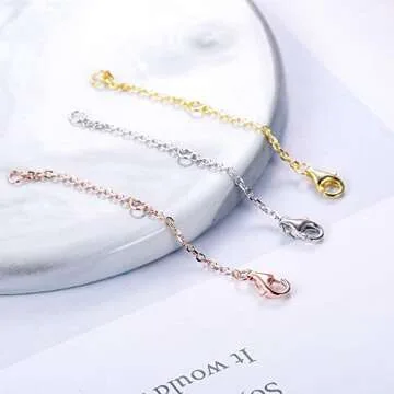 MILACOLATO 3Pcs Sterling Silver Necklace Chain Extenders in Gold, Rose Gold and Silver Strong Lobster Clasp Bracelet Anklet Necklace Extenders Set for Women Adjustable Length 2 Inches