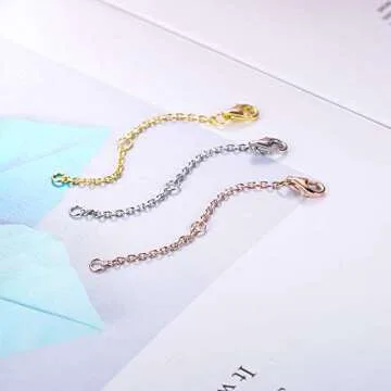 MILACOLATO 3Pcs Sterling Silver Necklace Chain Extenders in Gold, Rose Gold and Silver Strong Lobster Clasp Bracelet Anklet Necklace Extenders Set for Women Adjustable Length 2 Inches