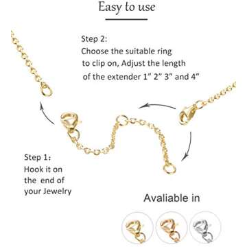 MILACOLATO 3Pcs Sterling Silver Necklace Chain Extenders in Gold, Rose Gold and Silver Strong Lobster Clasp Bracelet Anklet Necklace Extenders Set for Women Adjustable Length 2 Inches