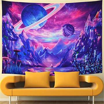 Serborlur Planet Tapestry Galaxy Space Tapestry Fantasy Mountain Wall Tapestry Aesthetic Landscape W...