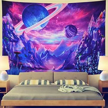 Serborlur Planet Tapestry Galaxy Space Tapestry Fantasy Mountain Wall Tapestry Aesthetic Landscape Wall Hanging for Home Decor Bedroom Living Room Dorm Decor (51.2 × 59.1 inches)