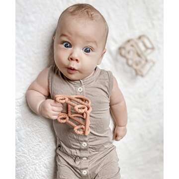 modernKIDS Silicone Baby Teething Toy for Molars | Infant Toys for Babies 6-12 Months | BPA-Free Food-Grade Silicone Car Tractor Textured Toddler Chew Toy for Babies (Rust & Cream) Rust and Cream