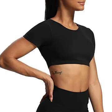 Aoxjox Short Sleeve Crop Tops for Women Clarissa Hollow Back Workout Cropped T Shirt Top (Black, XX-Small)