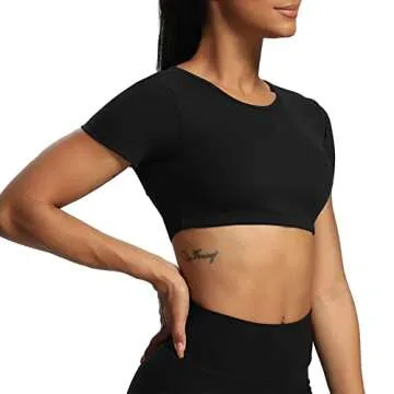 Aoxjox Short Sleeve Crop Tops for Women Clarissa Hollow Back Workout Cropped T Shirt Top (Black, XX-Small)