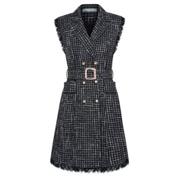GRACE KARIN Women Vintage A-Line Tweed Dress with Pockets