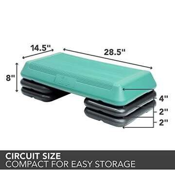 The Step Circuit Size Aerobic Platform - Adjustable Exercise Step with Risers, Teal