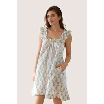 Xfileen Womens Ruffle Sleeveless Nightgowns - Stylish Cotton Sleep Dress