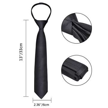 Alizeal Boys Solid Color Pre-tied 2.4'' Zipper Skinny Neckties for Age 8-12, Black