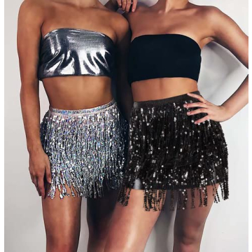 Sparkling Sequin Fringe Skirt for Festivals and Concerts