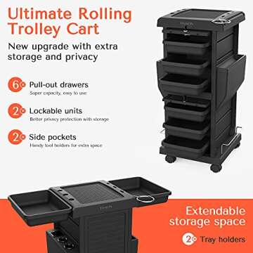 TASALON Ultimate Trolley Cart for Hair Salon Station – Space Saving Rolling Beauty Cart for Extra ...