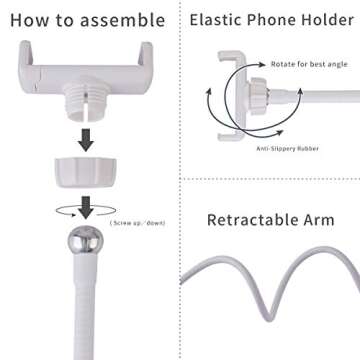 Tranesca Selfie Ring Light with Cell Phone Holder Stand for Live Stream/Makeup, LED Camera Lighting [3-Light Mode] with Flexible Arms Compatible with All Cellphone Models and Android Phones (White)