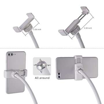 Tranesca Selfie Ring Light with Cell Phone Holder Stand for Live Stream/Makeup, LED Camera Lighting [3-Light Mode] with Flexible Arms Compatible with All Cellphone Models and Android Phones (White)