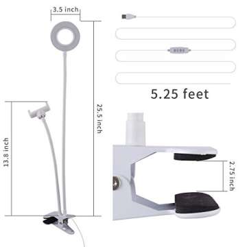 Tranesca Selfie Ring Light with Cell Phone Holder Stand for Live Stream/Makeup, LED Camera Lighting [3-Light Mode] with Flexible Arms Compatible with All Cellphone Models and Android Phones (White)