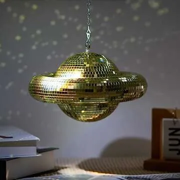 Disco Ball Planet Shaped Décor - Gold Disco Balls Decorations for Party,Room, Home, Bar, KTV, Hanging Disco Decor Retro-Reflective Disco Ball Lights Funky Home Decor (9 inch)