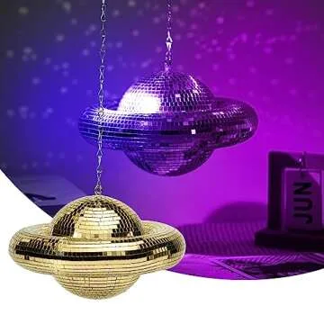 Disco Ball Planet Shaped Décor - Gold Disco Balls Decorations for Party,Room, Home, Bar, KTV, Hanging Disco Decor Retro-Reflective Disco Ball Lights Funky Home Decor (9 inch)