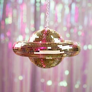 Disco Ball Planet Shaped Décor - Gold Disco Balls Decorations for Party,Room, Home, Bar, KTV, Hanging Disco Decor Retro-Reflective Disco Ball Lights Funky Home Decor (9 inch)