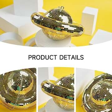 Disco Ball Planet Shaped Décor - Gold Disco Balls Decorations for Party,Room, Home, Bar, KTV, Hanging Disco Decor Retro-Reflective Disco Ball Lights Funky Home Decor (9 inch)