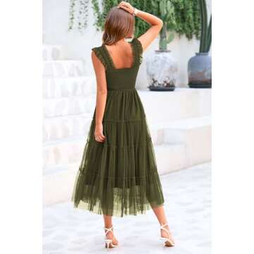 PRETTYGARDEN Women's 2024 Summer Midi Dress Casual Sleeveless Smocked Ruffle Tulle Flowy Party Weddi...